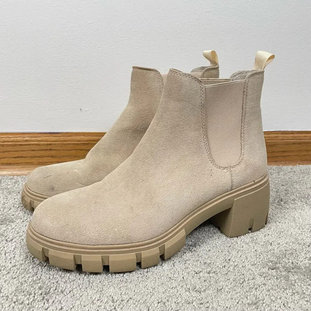 Steve Madden Womens Howler Ankle Boots 8.5 Sand Suede Lug Sole Chunky